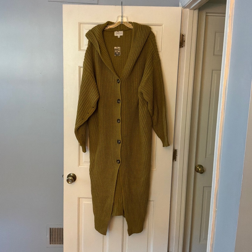 NEW Oli & Hali Hooded Cardigan Duster Sweater Oversized Mustard Yellow L NWOT